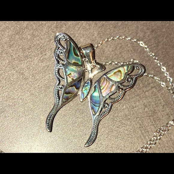 925  Abalone Shell Earrings with chain and pendant. - Picture 2 of 6